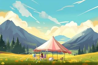 露营风景清新蓝天白云背景