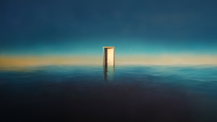 水 海边 门 背景 蓝色 海报