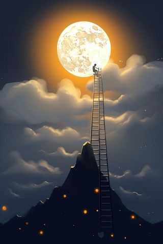 中秋满月月圆人登月卡通插画背景