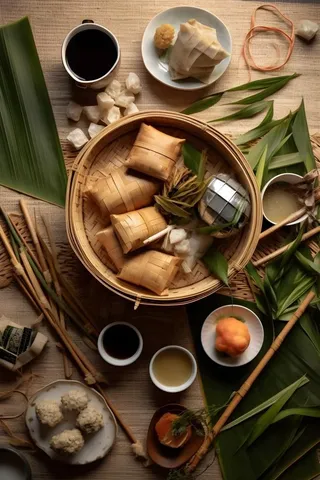 笼屉糕点饭团食物实物场景背景