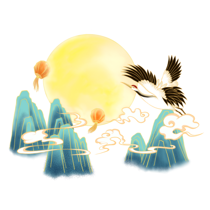国潮仙鹤插画免扣素材设计素材