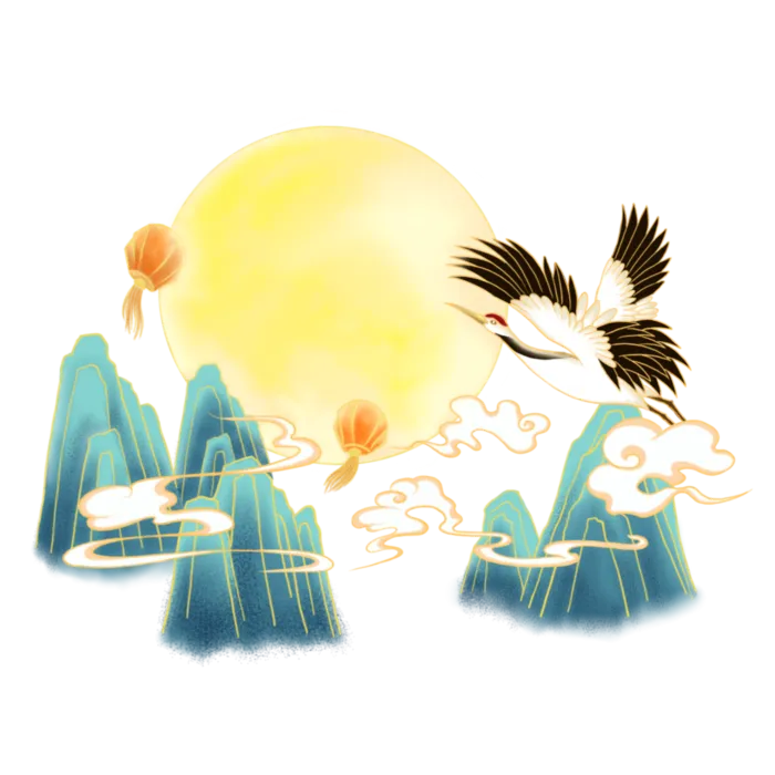 国潮仙鹤插画免扣素材设计素材