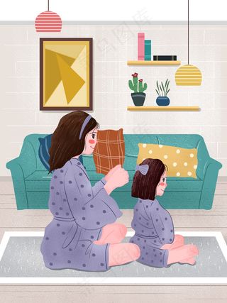 手绘卡通母亲节插画漫画素材