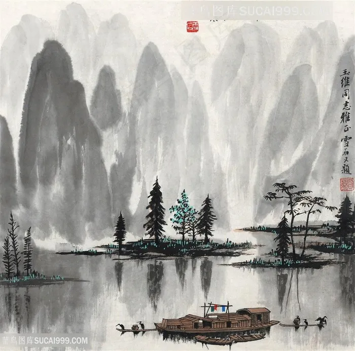 白雪石湖畔唯美山脉装饰画
