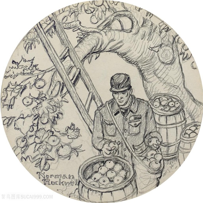 诺曼 · 洛克威尔手绘卖力的男士装饰画