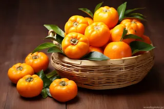 秋季编织筐里堆满了成熟的柿子摄影图