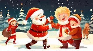 圣诞节雪人小孩圣诞老人卡通插画素材背景