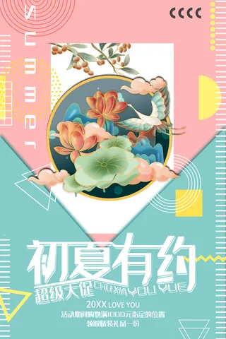 中国风国潮荷花夏日有约海报