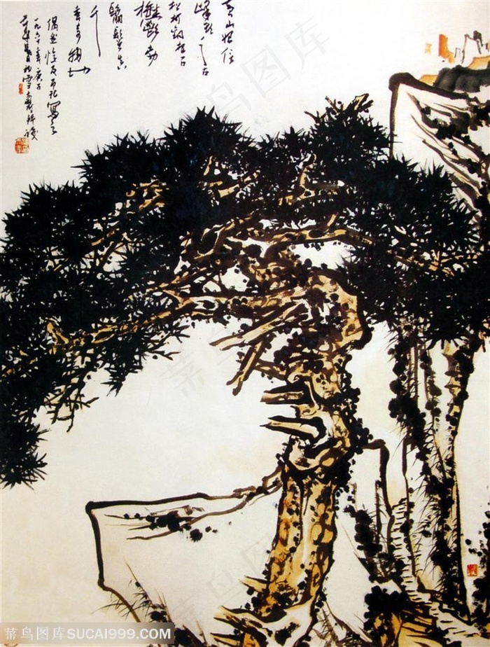 国画名家作品-潘天寿的黄山松