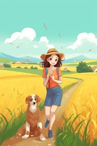 田园简约女孩插画背景