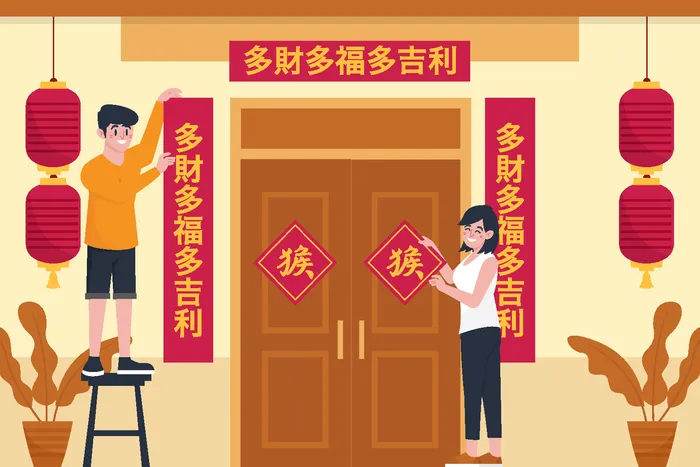 新年虎年中国风人物插画ai矢量模版下载