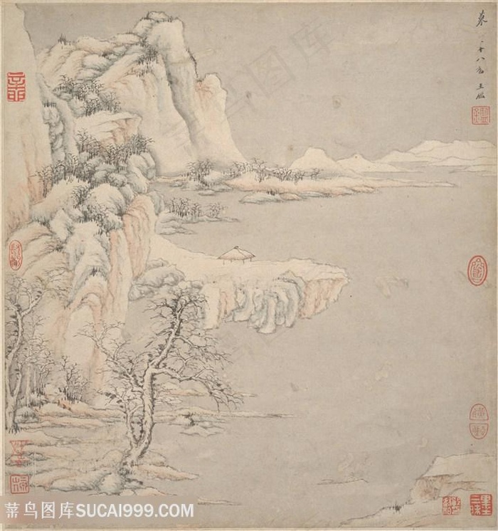 明代王鉴湘碧居士仿古册页千山暮雪图国画图片