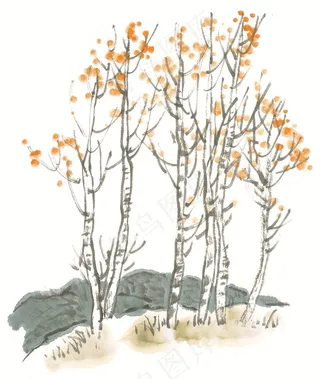 树木工笔国画素材