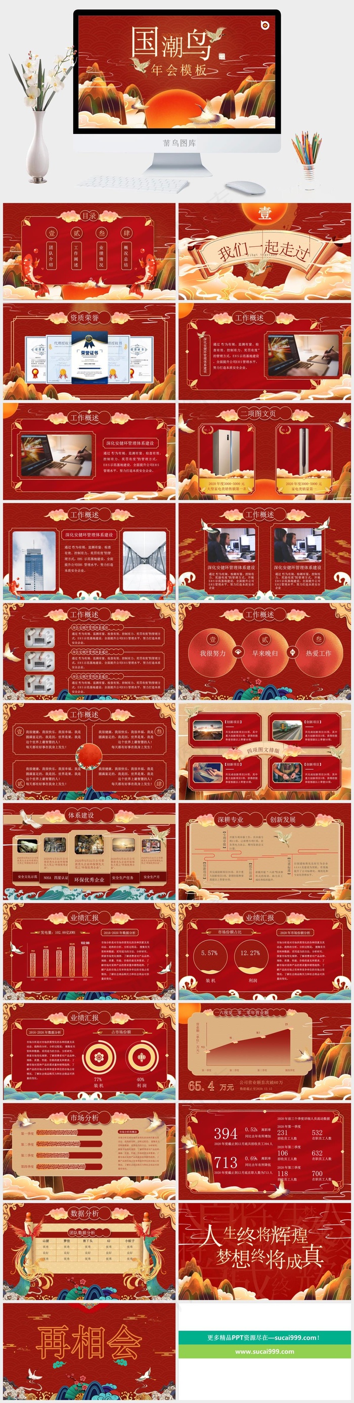 大气高端喜庆国潮风企业年会总结汇报ppt模板