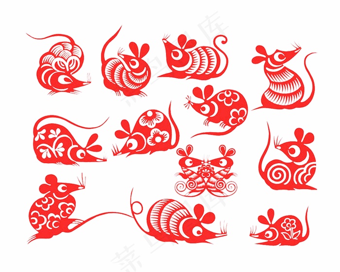 老鼠剪纸 剪纸风元素