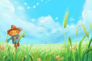 小麦稻草人卡通背景