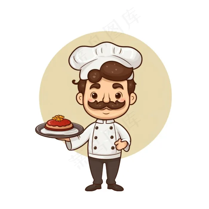 厨师端着菜品卡通插画免抠(1024x1024)