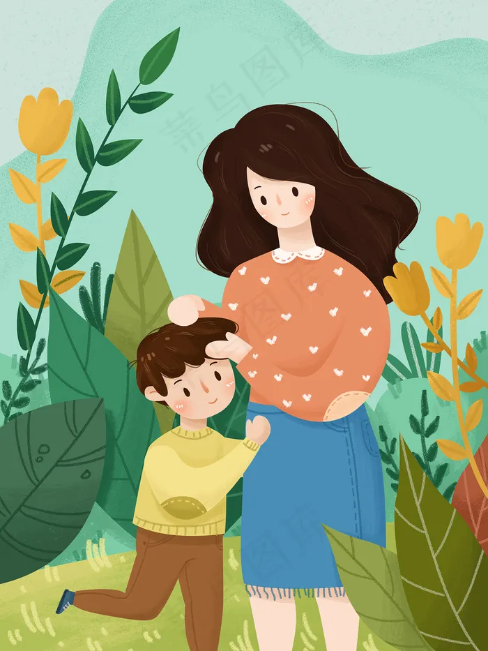 手绘母亲节插画漫画素材psd模版下载