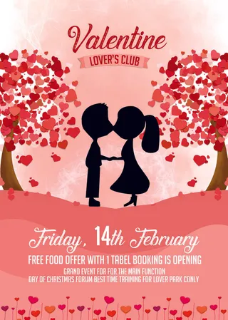 卡通情人节爱情树粉色海报