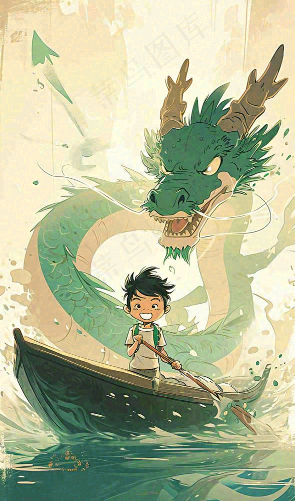 国风龙神话传说海面船只中国风插画(832x1408)