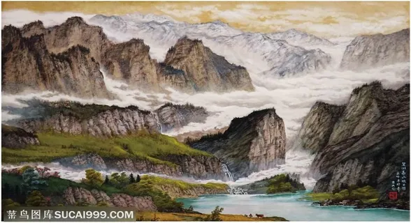 碧湖春山晓日图80cm×110cm