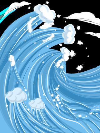 中国风国潮插画海浪波浪背景装饰浪花图案元素