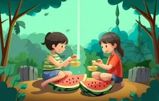 土地上吃西瓜的少年背景