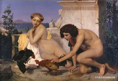 年轻的希腊人参加斗鸡油画