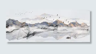 湖水渔船风光绘画PSD素材