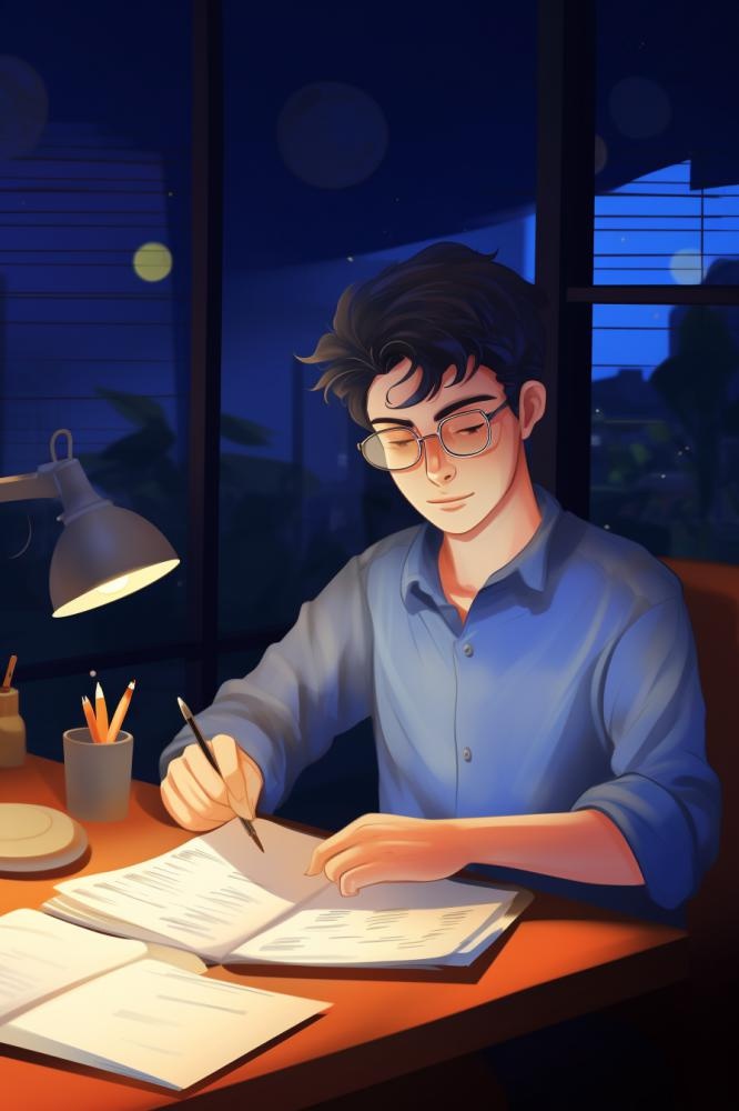 深夜男生书写简约背景