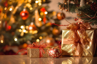 金色圣诞礼盒装饰节日摄影图