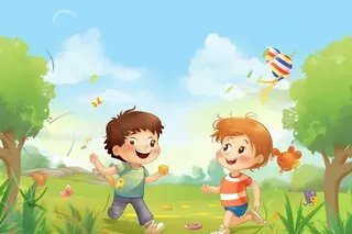 清新儿童草地玩耍背景