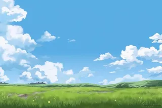 春天的蓝天白云草原很美背景图