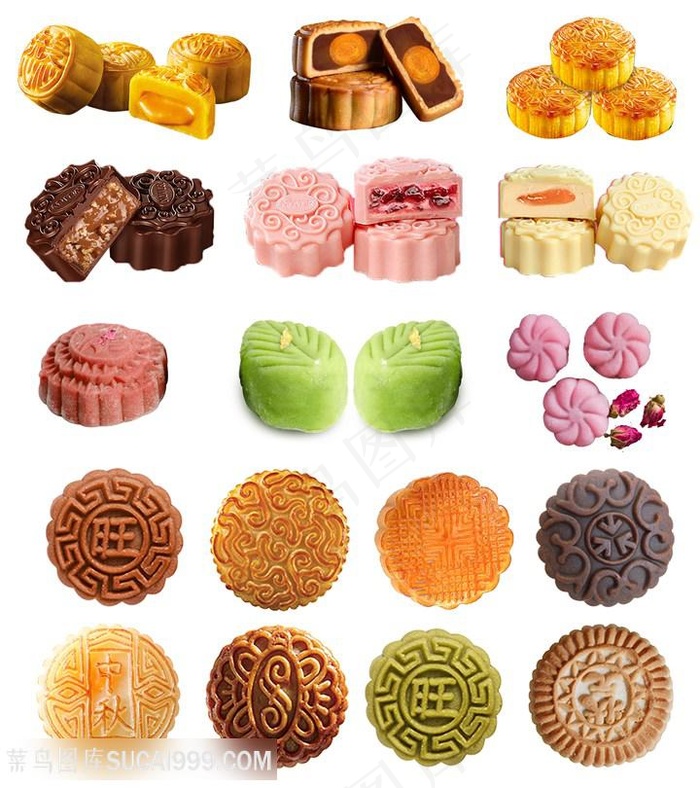 多款精美中秋莲蓉蛋黄月饼冰皮月饼PSD高清图