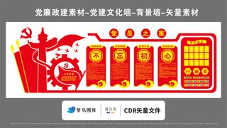 党建文化墙党建素材CDR预览图红色背景党员之家不忘初心牢记使命行德学