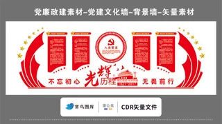 党建文化墙党建素材CDR预览图红色不忘初心无畏前行光辉历程