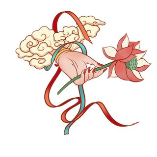 禅意佛手拈花指莲花佛珠敦煌文化线描稿国潮风元素设计模板素材