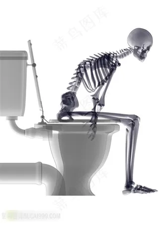 高清蹲马桶的人体骨架素材