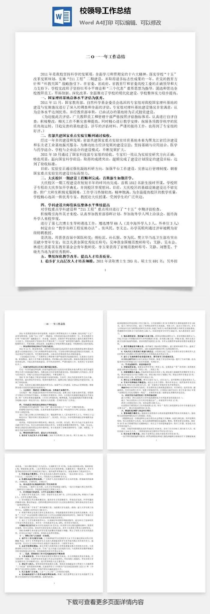 校领导工作总结word模板