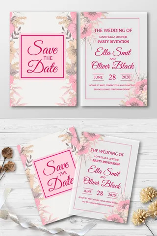 粉色结婚婚礼贺卡