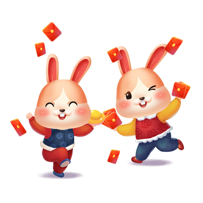 手绘2023兔年新年卡通兔子形象IP插画元素PSD设计素材png图案