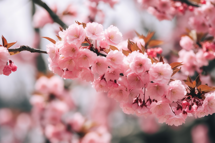 粉色重瓣樱花细节特写摄影图