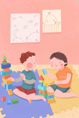 六一儿童玩积木男孩PSD素材