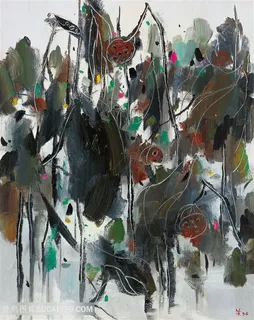 吴冠中手绘莲藕水墨装饰画