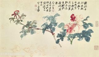 张大千手绘水墨花卉花枝装饰画