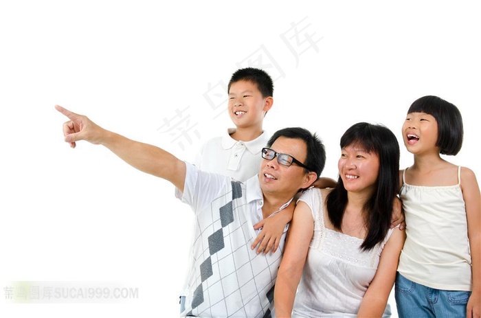 齐刷刷看着某处的一家特写摄影高清图片