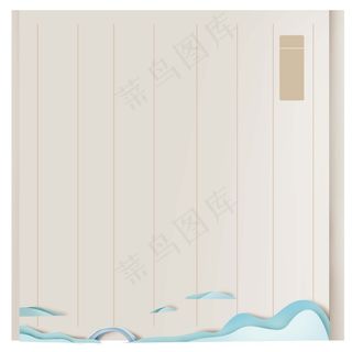 中国风 复古烟 青色 清新山水 剪纸元素 景色 PNG 免抠 素材