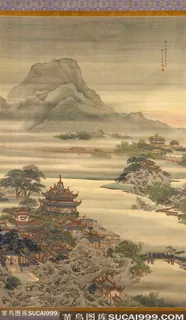 中式山脉凉亭高清风景画