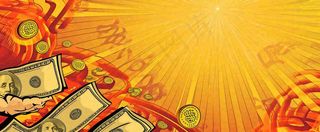 红黄渐变放射形状，金黄背景