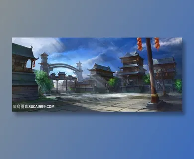 中国风CG城内街道原画图片